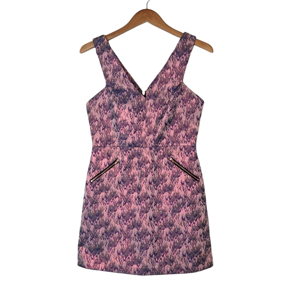 TOPSHOP Pink Jacquard Flames Mini Dress Size 6